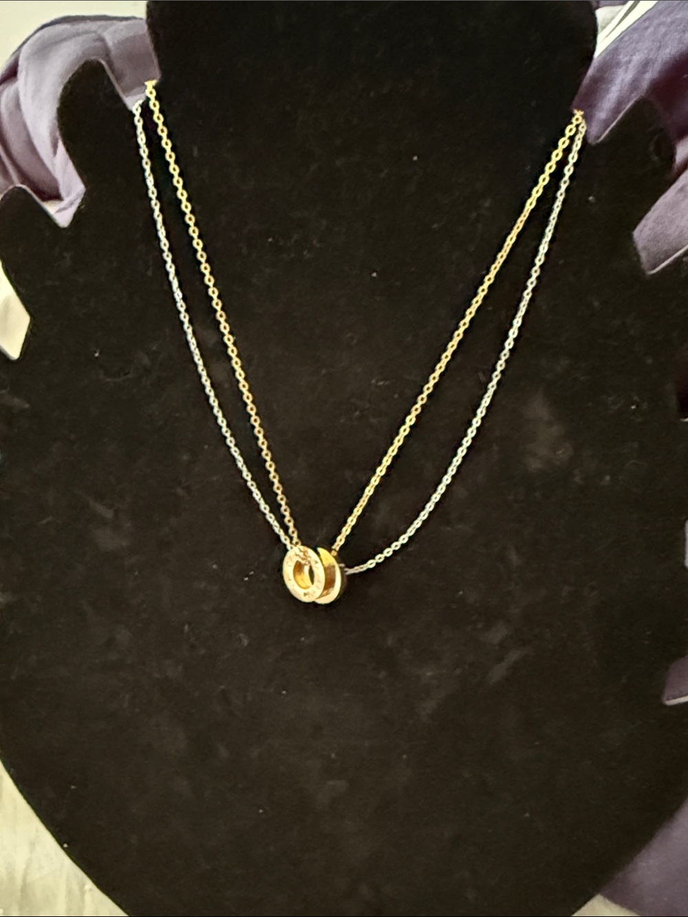 Two-Tone Gold and Silver Double Chain Necklace with Interlocking Rings